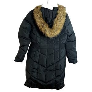 Cole Haan Signature Down Quilted Parka Puffer Jacket Coat Faux Fur Gray Brown